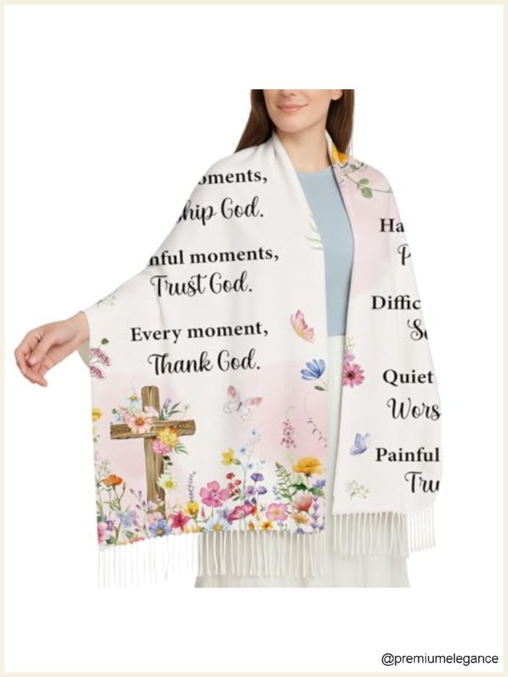 Floral Prayer Shawl with Bible Verse - Faux Cashmere Scarf Gift for Women